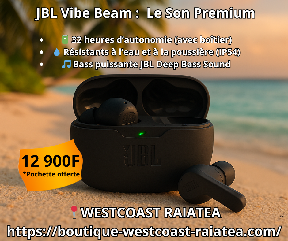 Écouteurs Sans Fil JBL Vibe Beam – 32h d’autonomie + Pochette OFFERTE